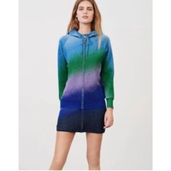 Maje Metallic Multicolor Full Zip Hooded Sweater Blue Purple Green SIZE S/M - Picture 1 of 14